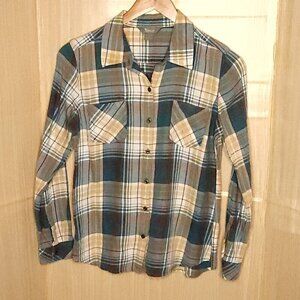 Naturals Tan Blue Plaid Soft Womens Button Down Shirt Medium